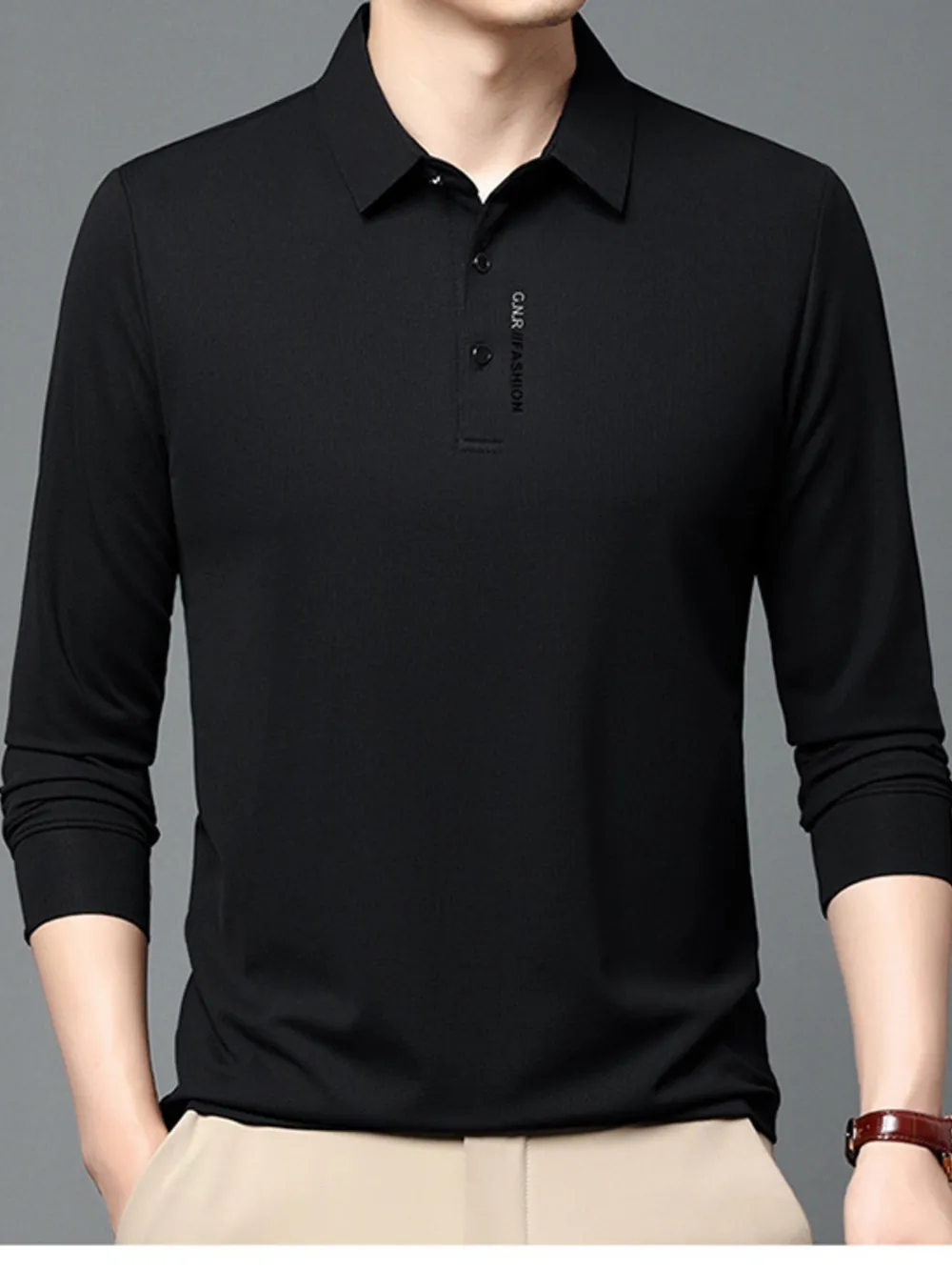Men's Plus Size Long Sleeve Casual Polo with Classic Collar, image 2