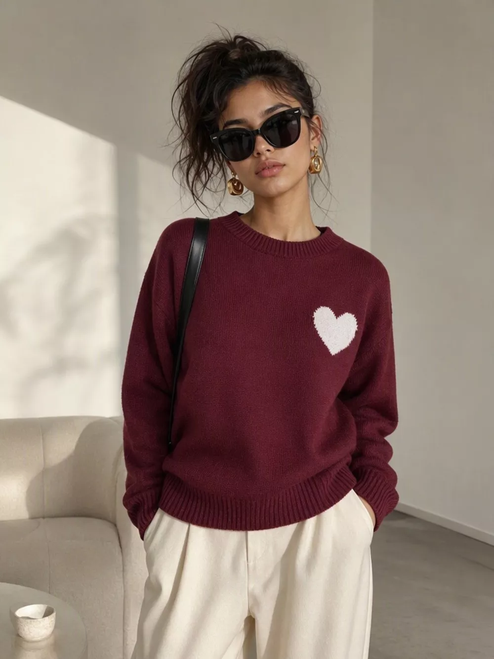 Heart Pattern Round Neck Sweater, image 10