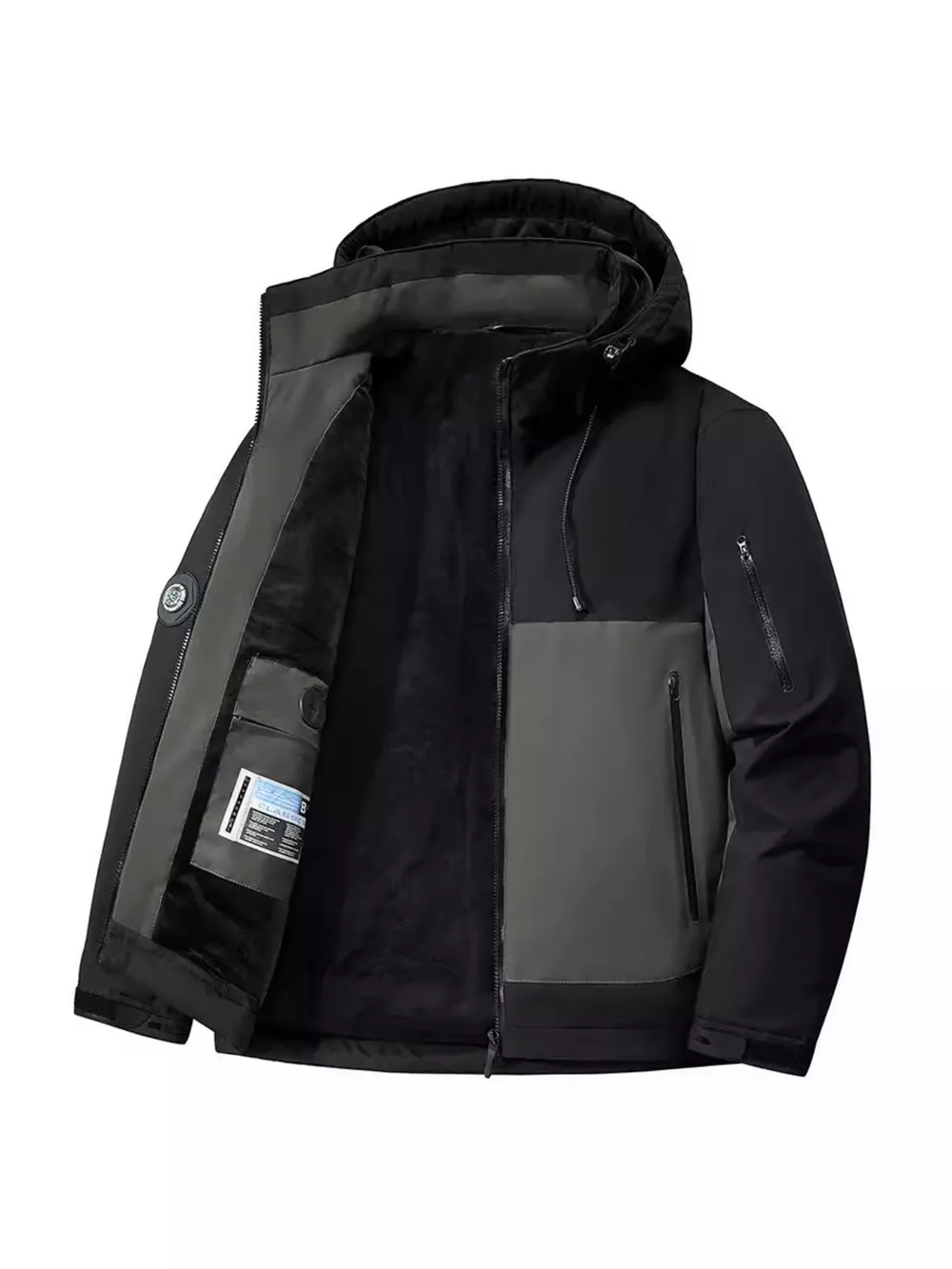 Men's Plus Size Hooded Color Block Windproof Jacket, image 2