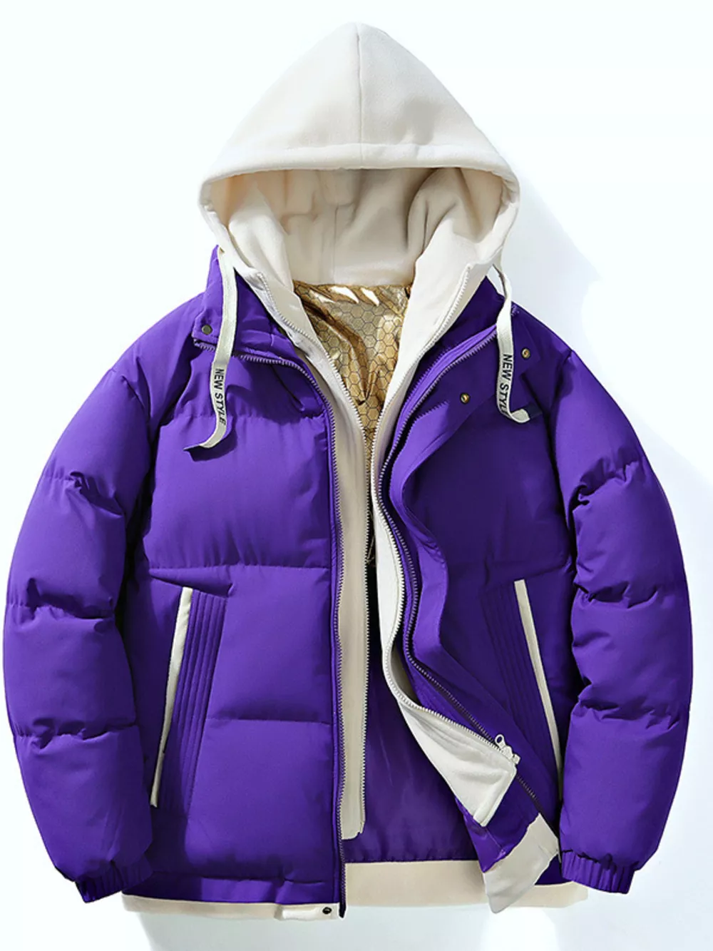 Men's Full Size Two-Tone Hooded Puffer Jacket Plus Size, image 2