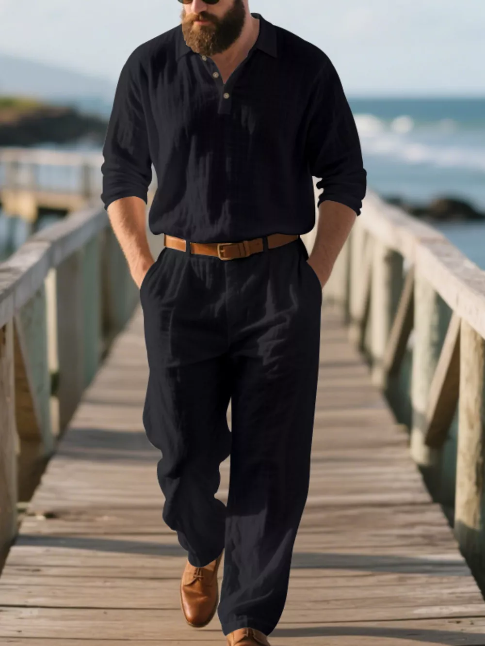 Men's Full Size Long Sleeve Top and Pants Set Plus Size, image 4