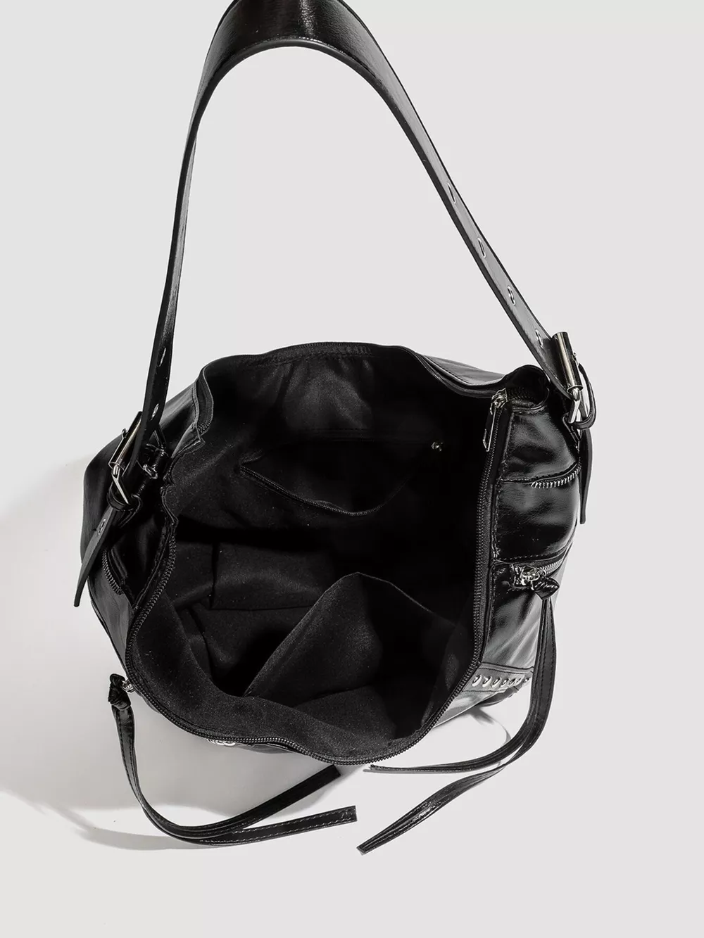Studded Patent Leather Hobo Shoulder Bag, image 7