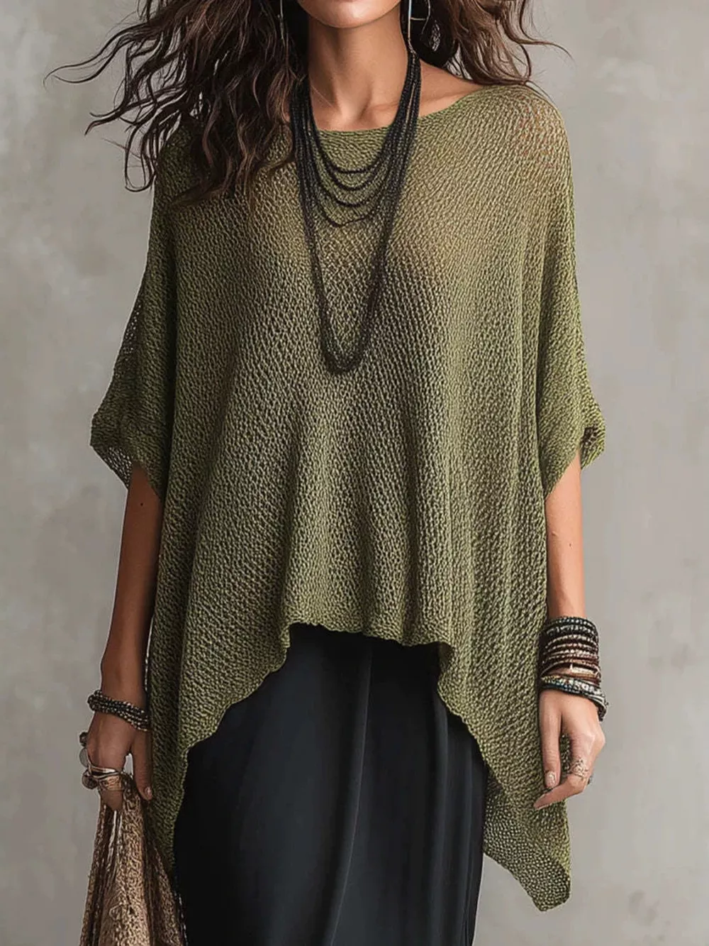 Full Size Loose Knit Round Neck Top Plus Size, image 6
