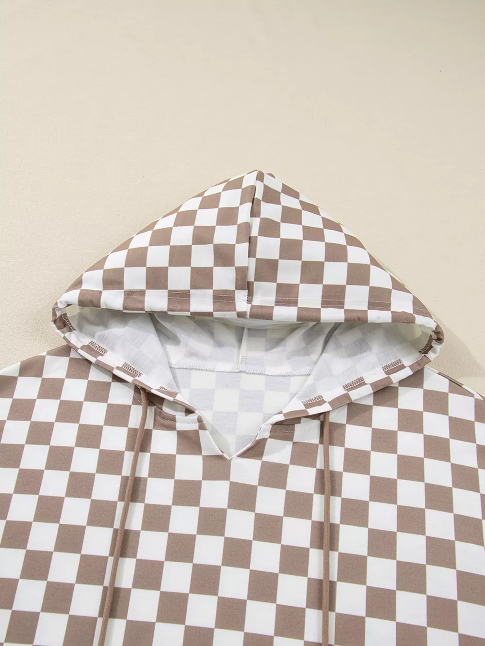 Checkered Pattern Oversized Drawstring Hoodie, image 10