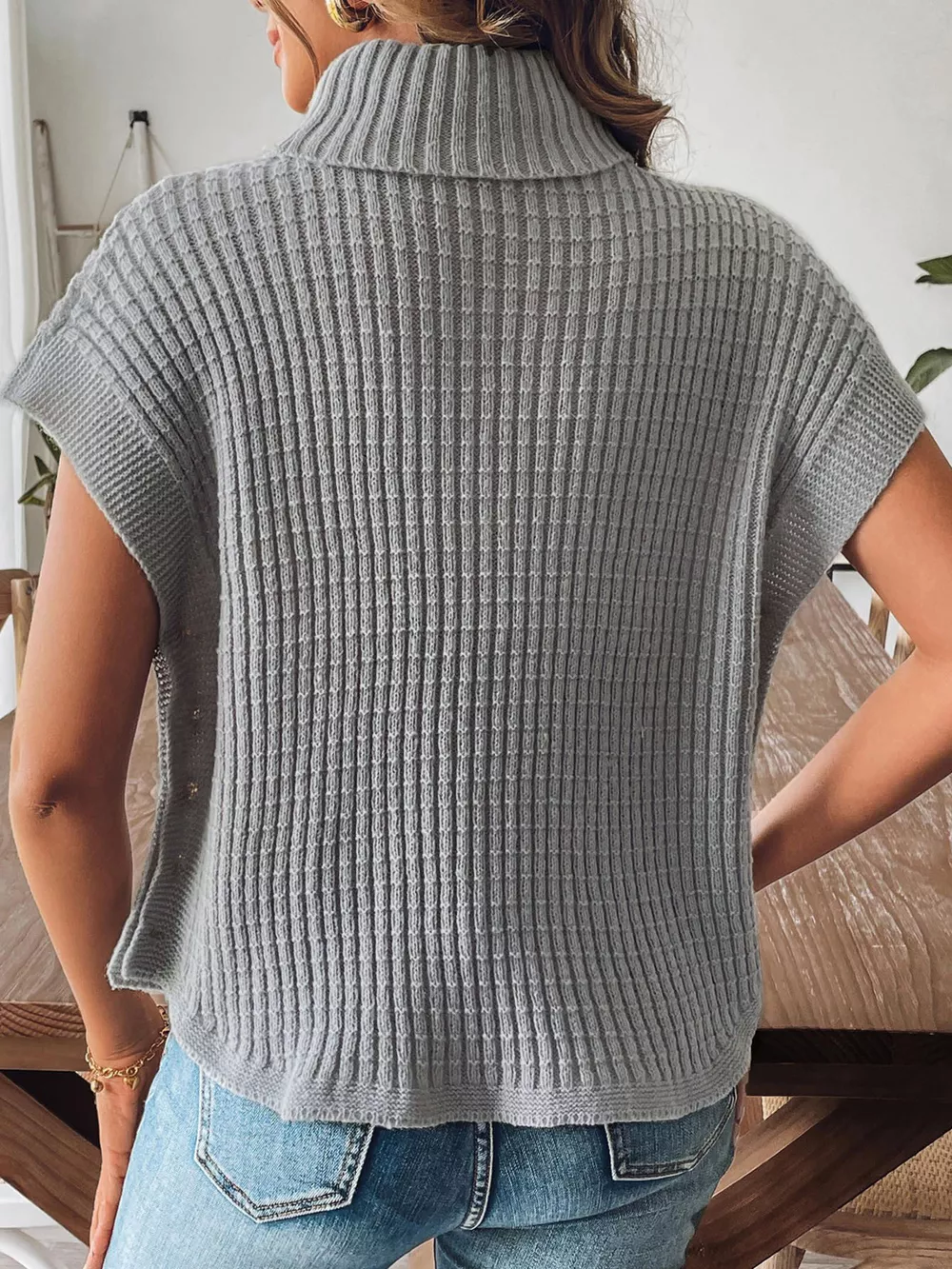Turtleneck Side Decor Button Sweater Vest, image 13