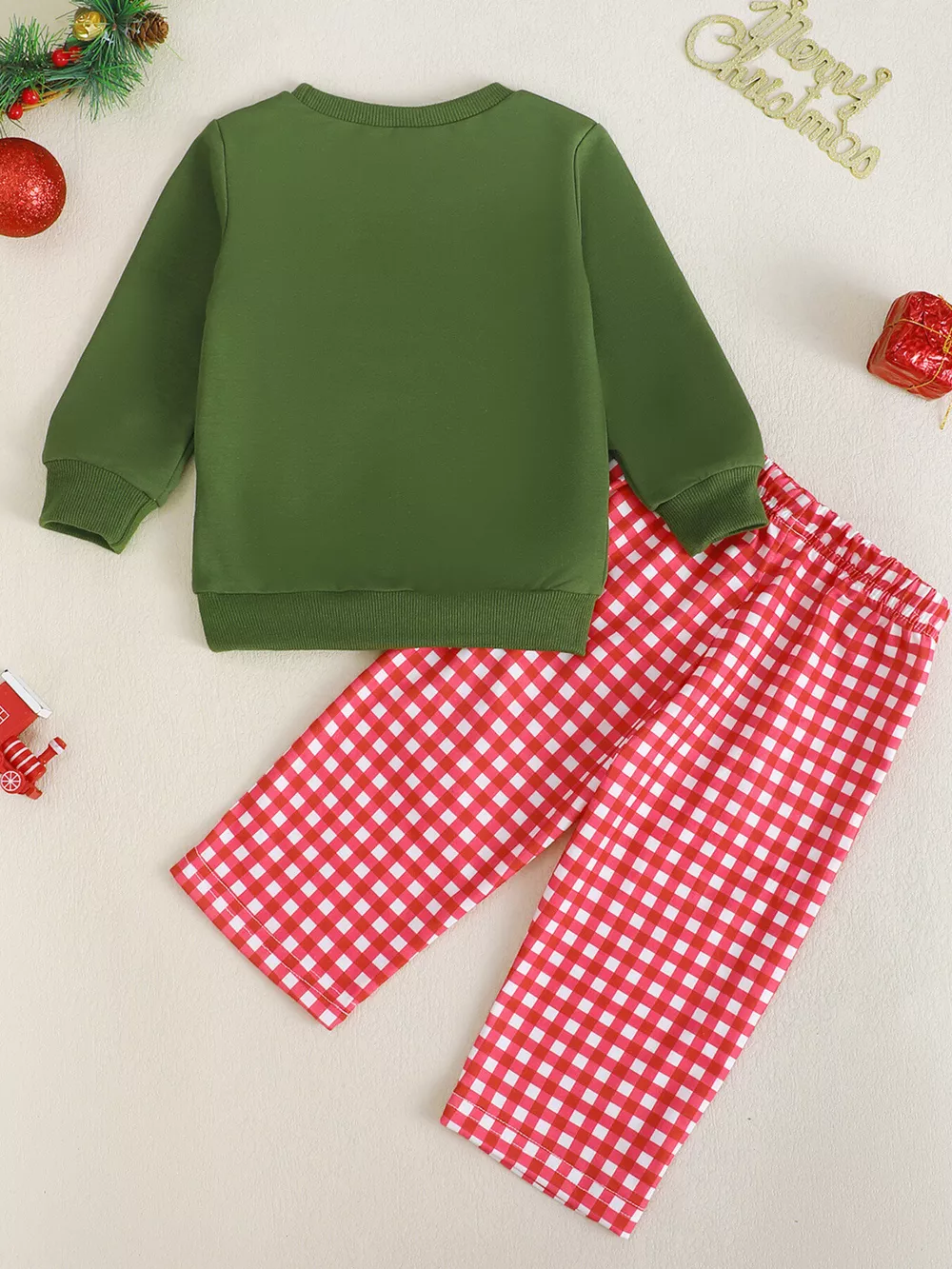 Children's Embroidered Sweatshirt and Gingham Pants Set, image 7