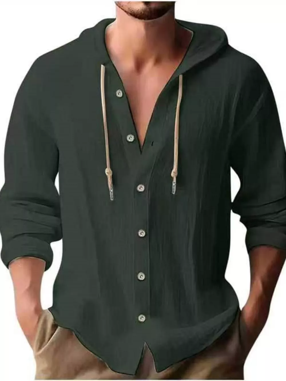 Men's Full Size Casual Button-Down Hooded Top Plus Size, image 11