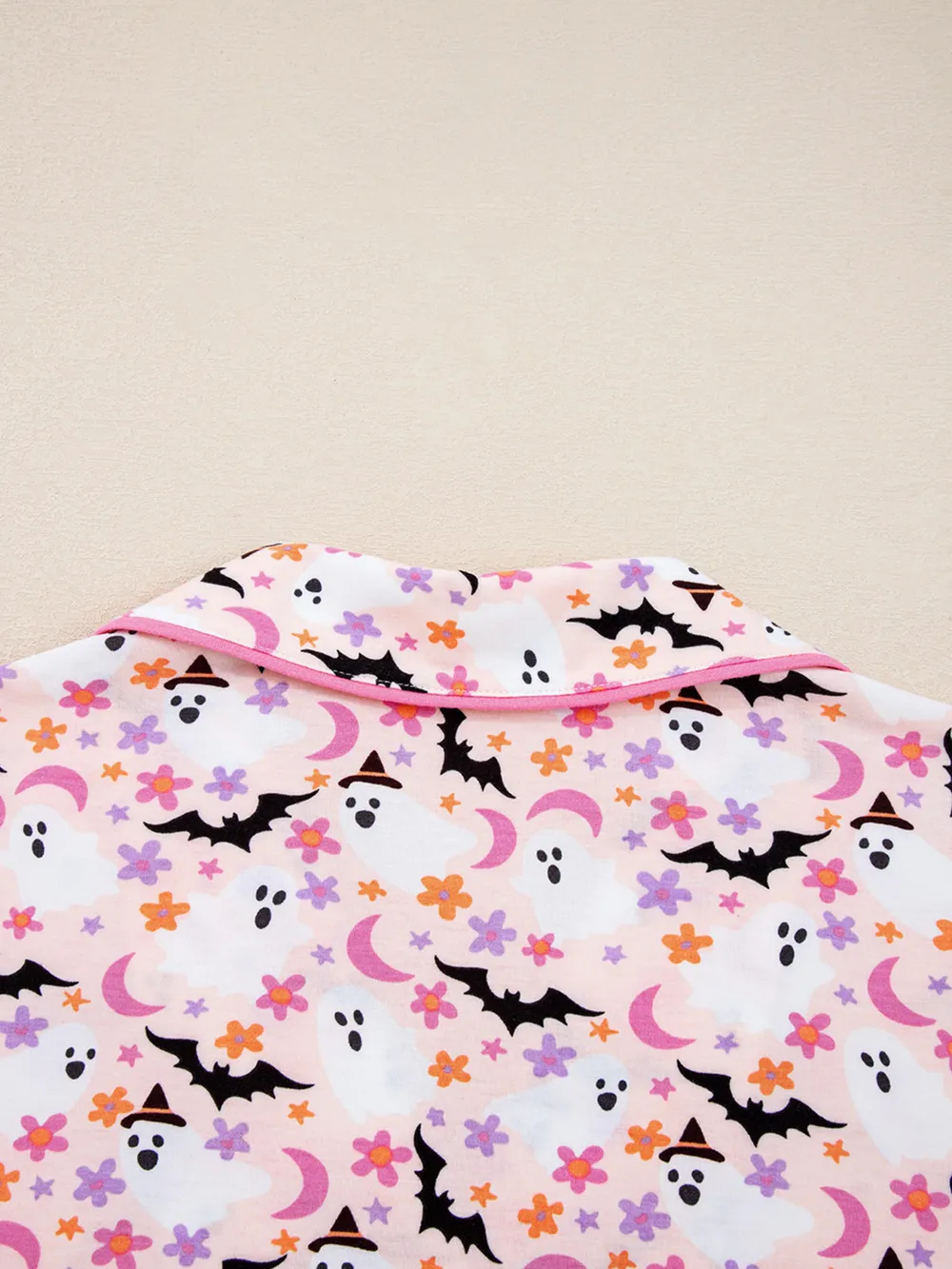 Halloween Ghost Print Button Up Top and Pants Lounge Set, image 6