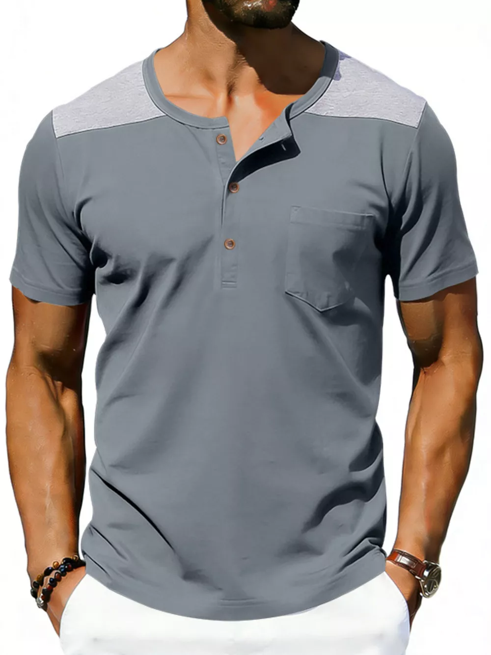 Men's Full Size Casual Henley T-Shirt with Pocket Plus Size, image 9