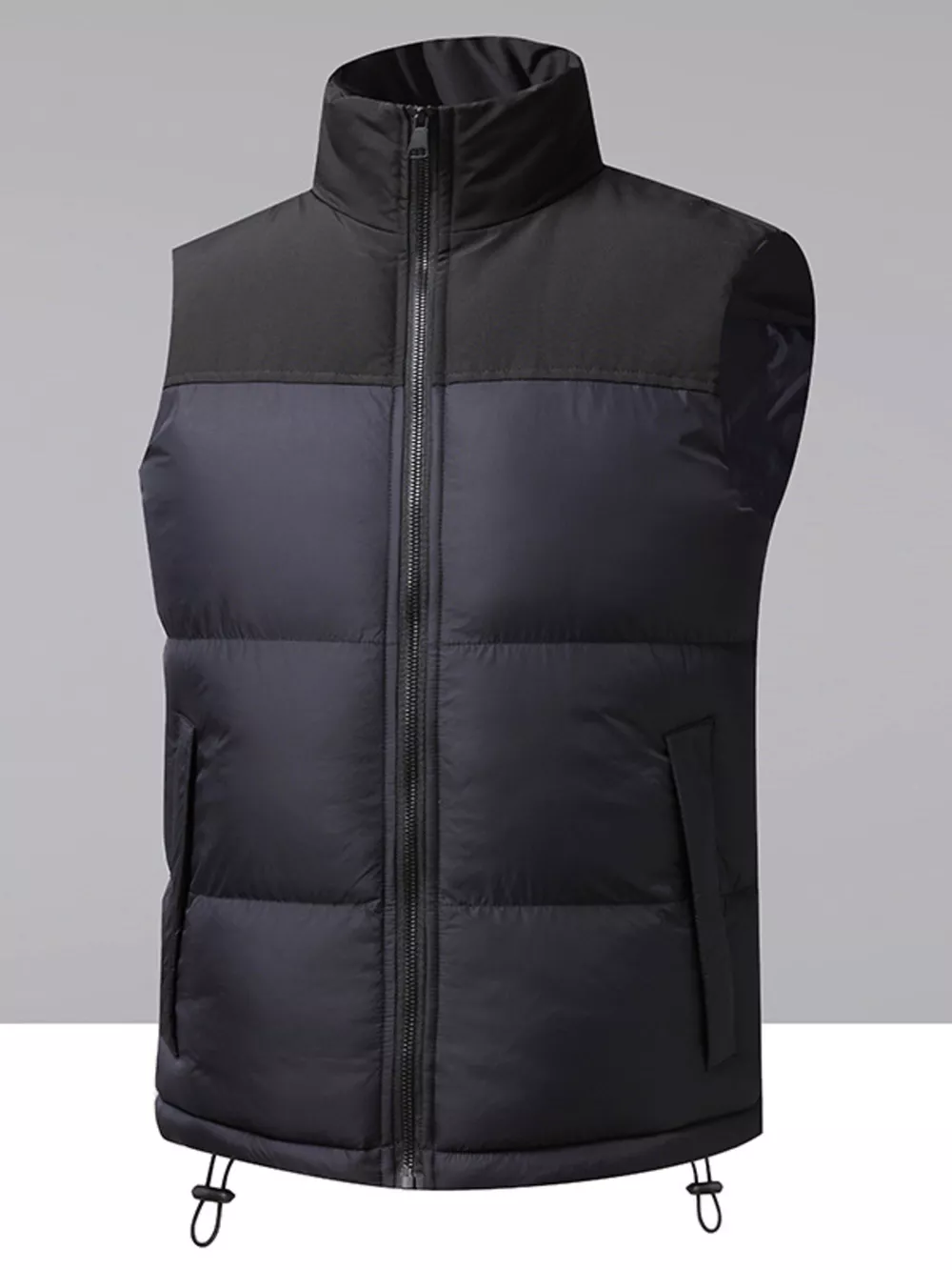 Men's Plus Size Sleeveless Stand Collar Vest with Drawstring Hem