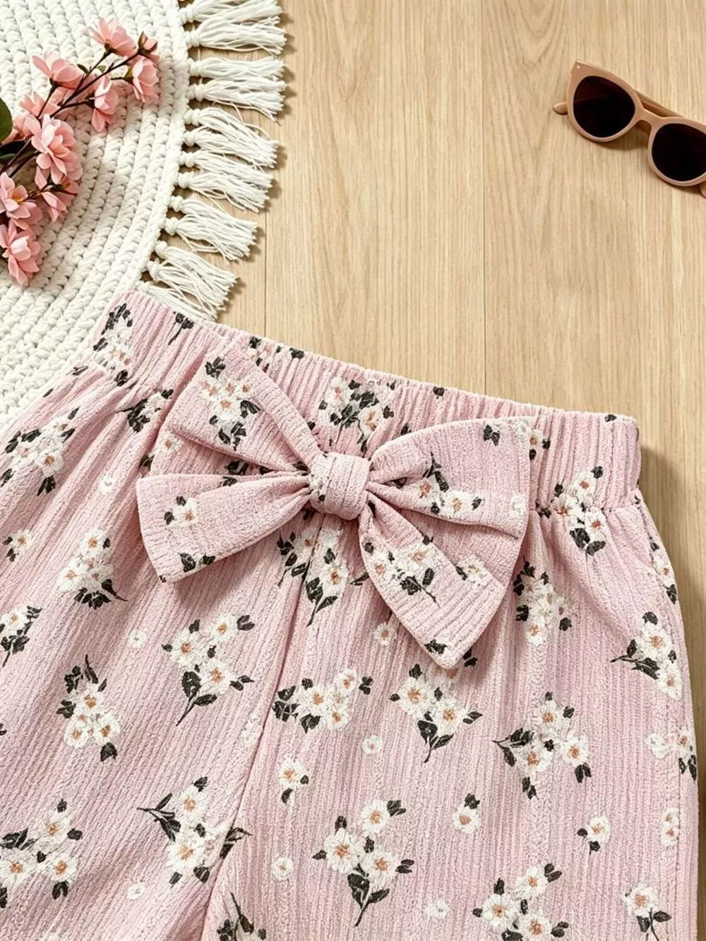 Children's Floral Print Bow Top and Shorts Set, image 5