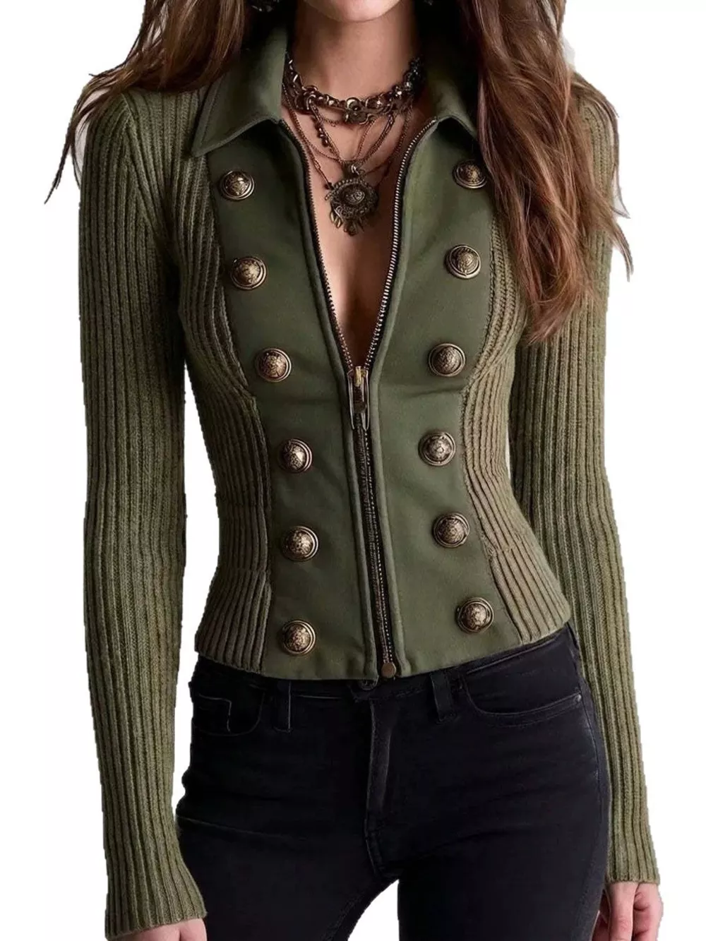 Ribbed Knit Zip-Up Cardigan, image 2
