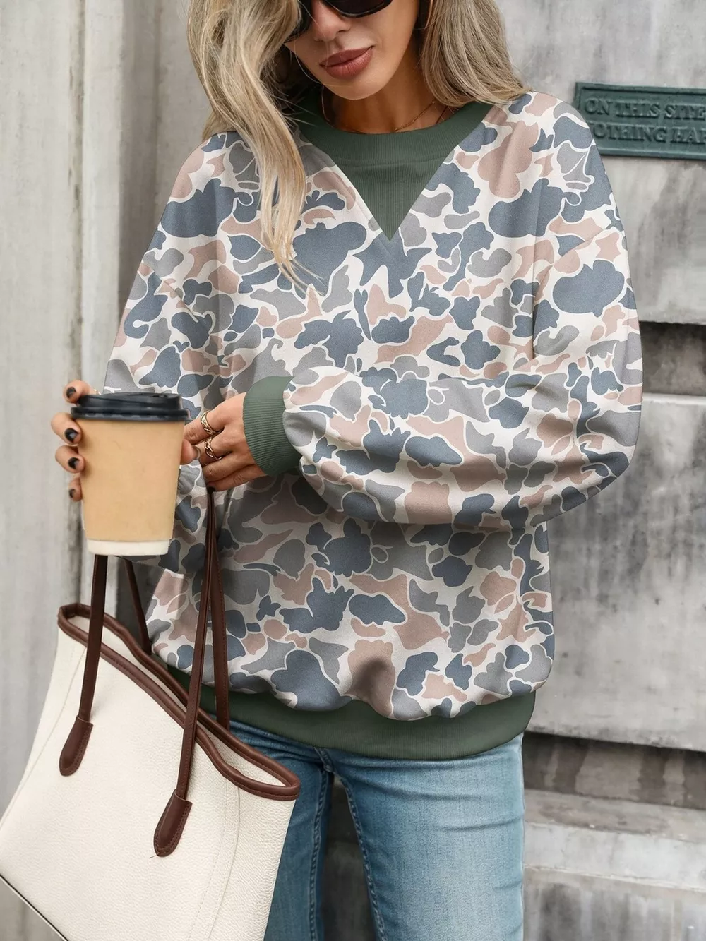 Leaf Print Sweatshirt with Contrasting Trim, image 25