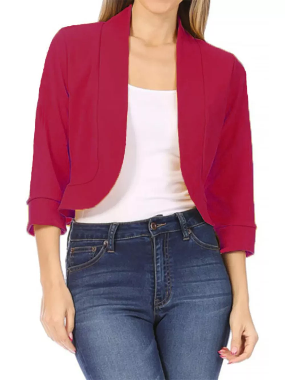 Full Size Cropped Open Front Blazer Plus Size, image 4