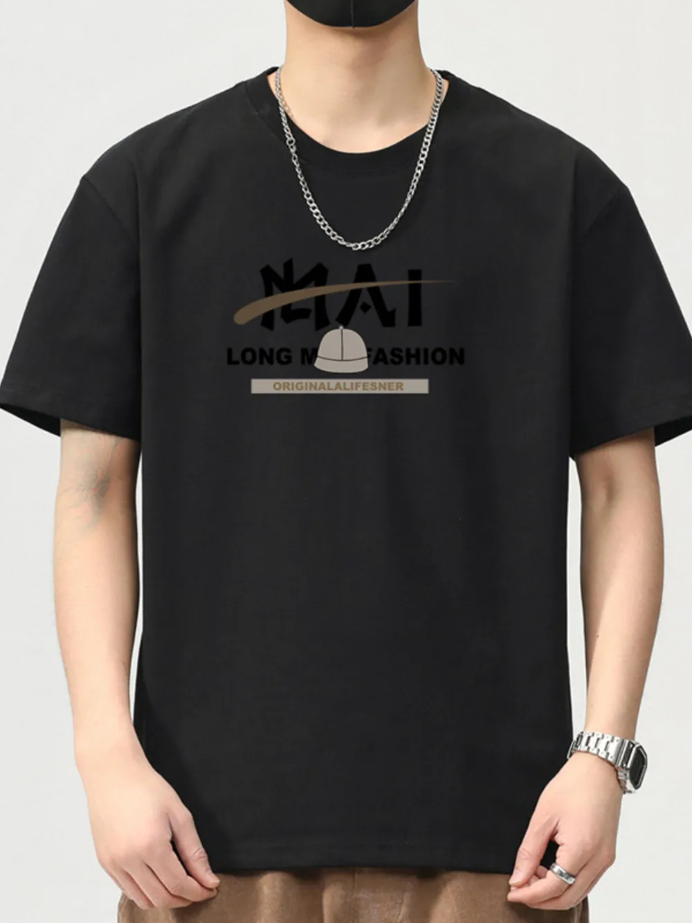 Men's Plus Size Letter Round Neck Short Sleeve T-Shirt, image 2