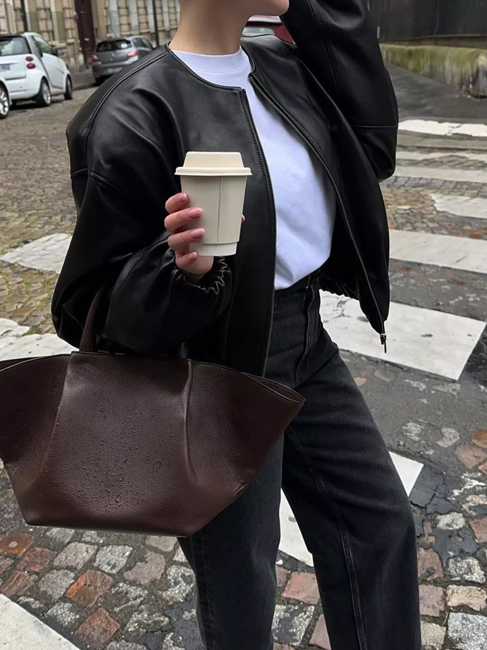 Zip Up Leather Bomber Jacket, image 2
