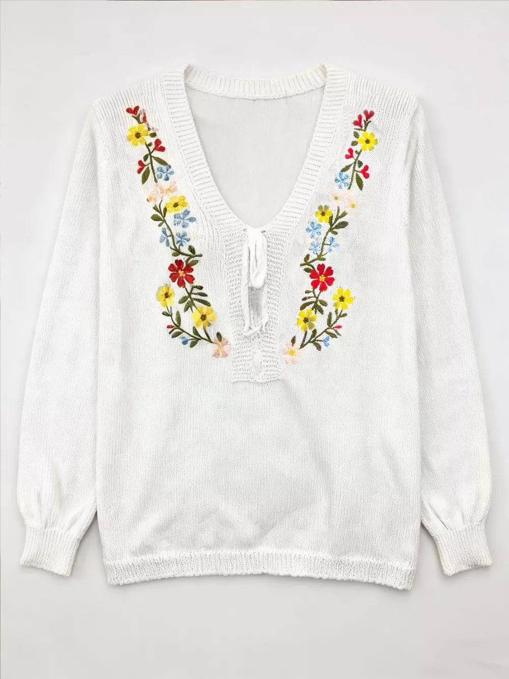 Floral Embroidered V-Neck Sweater, image 2