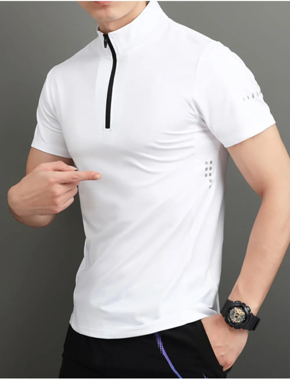 Men's Plus Size Quarter-Zip Short Sleeve Top, image 4
