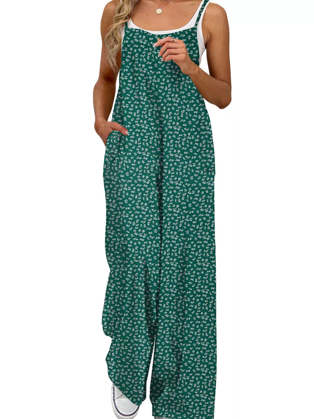 Full Size Floral Print Wide Leg Spaghetti Strap Overalls Plus Size, image 12