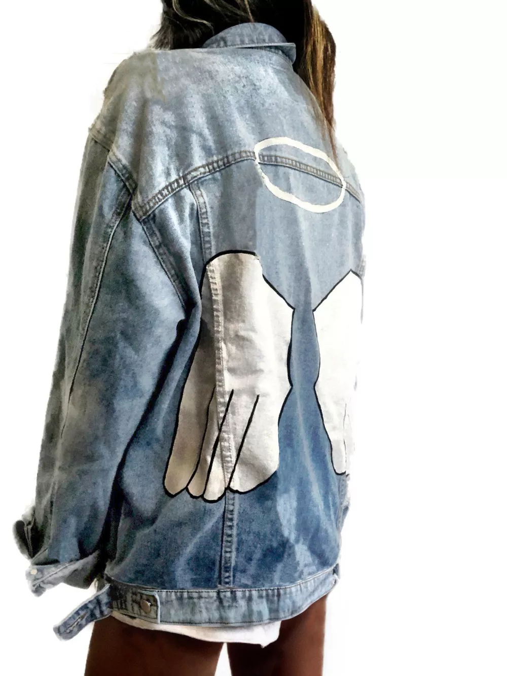 Full Size Angel Wings Graphic Back Denim Jacket Plus Size, image 6