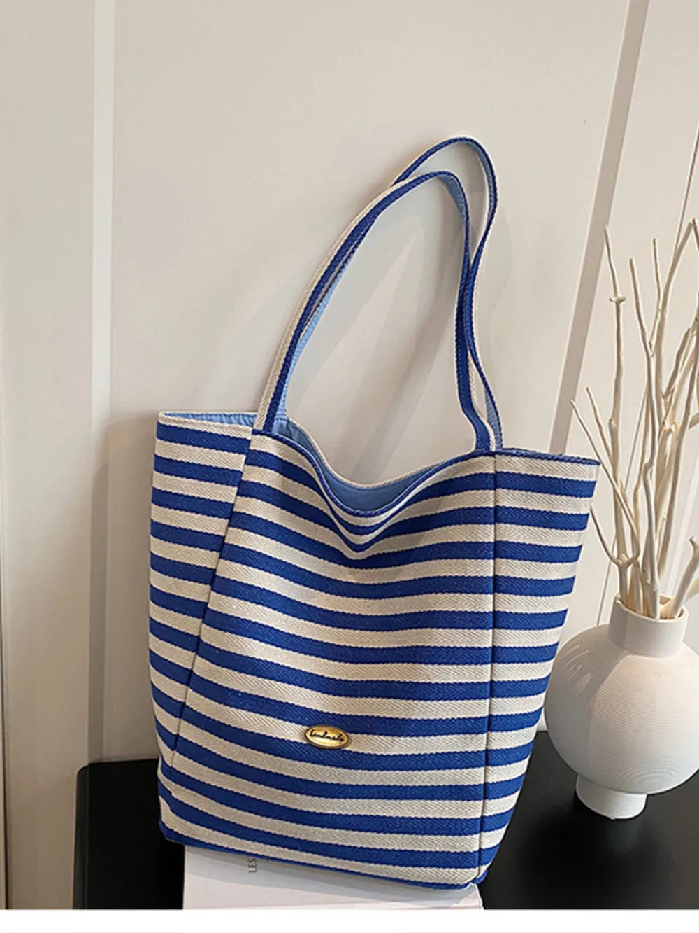Striped Canvas Tote Bag, image 5