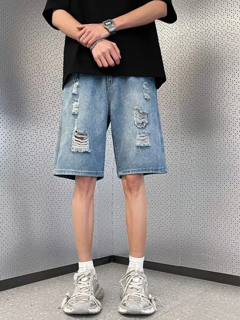 Men's Full Size Distressed Wash Wide Leg Denim Shorts Plus Size, image 2