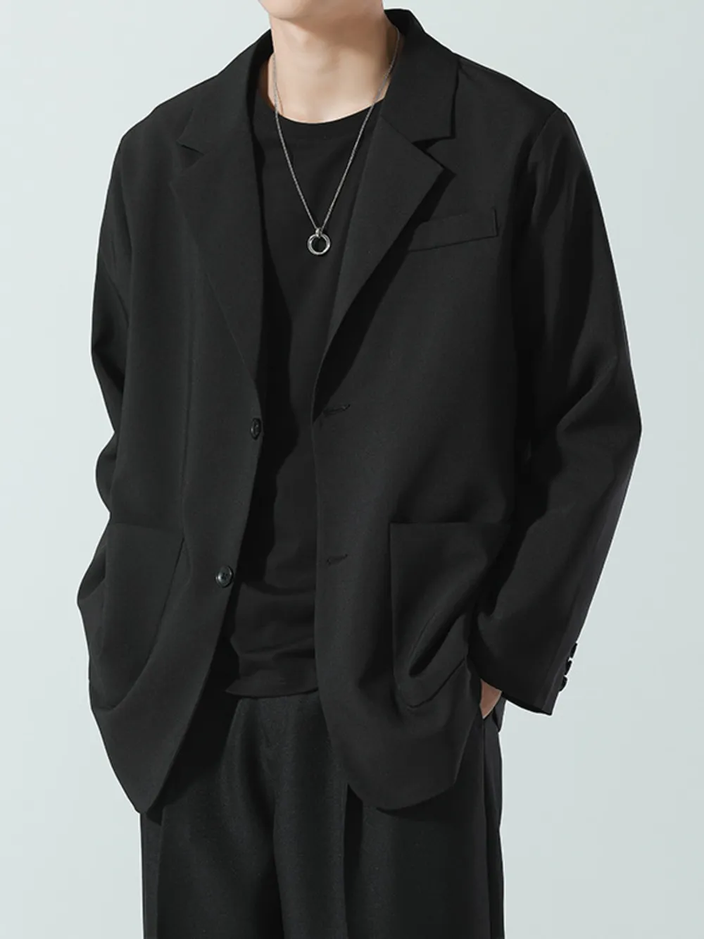 Men's Full Size Lapel Collar Long Sleeve Blazer Plus Size