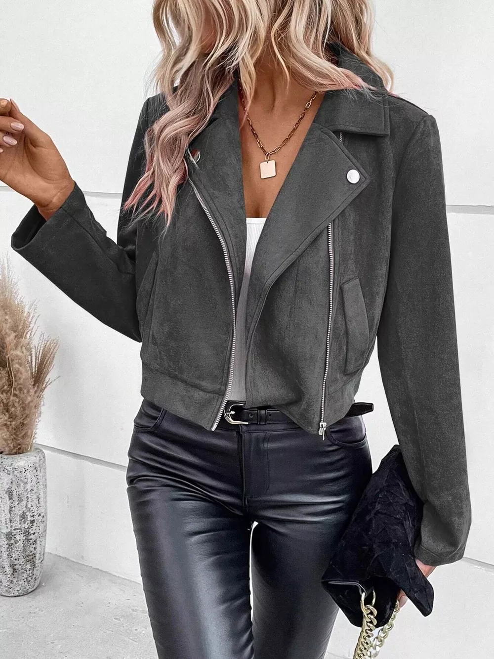 Suede Moto Jacket with Zip Detail, image 9
