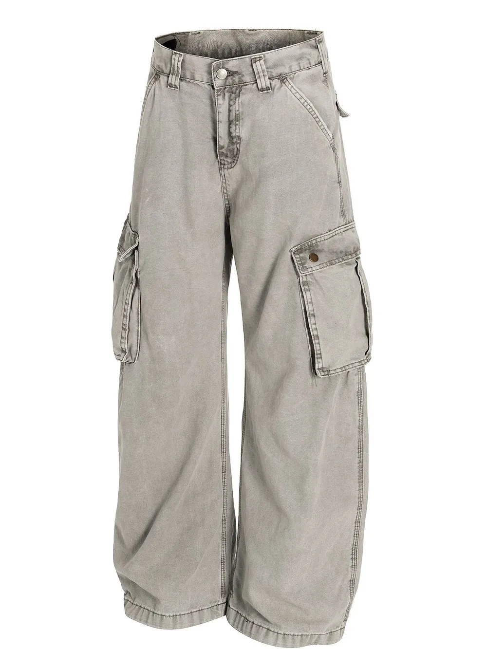 Men's Washed Wide Leg Cargo Jeans with Multiple Pockets, image 2