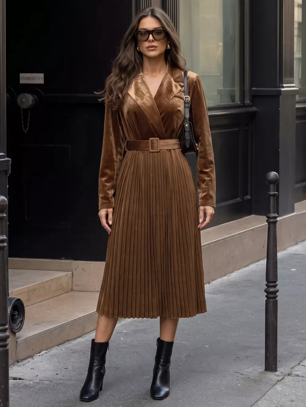 Velvet Pleated Midi Blazer Dress, image 3