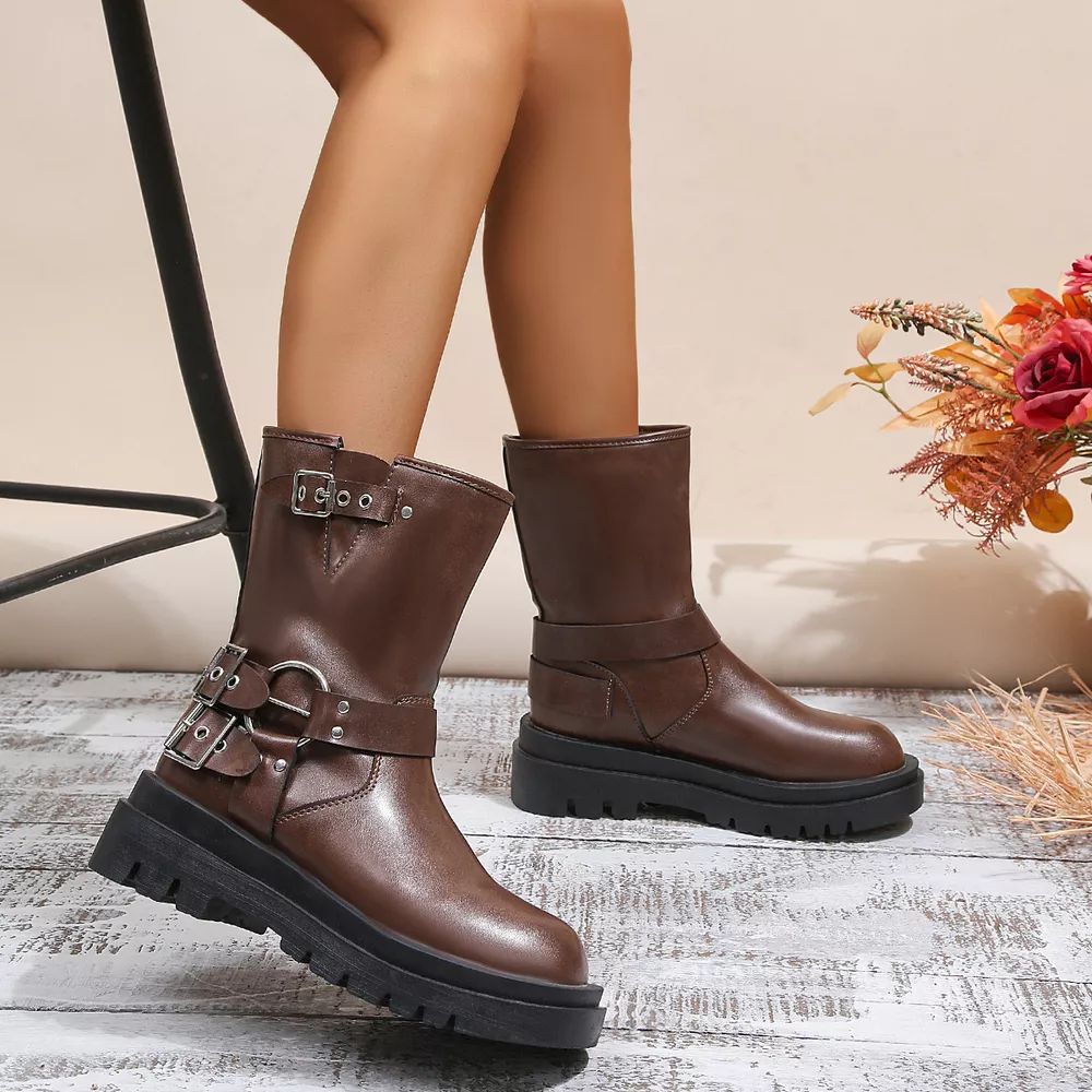 Round Toe Block Heels Boots, image 9
