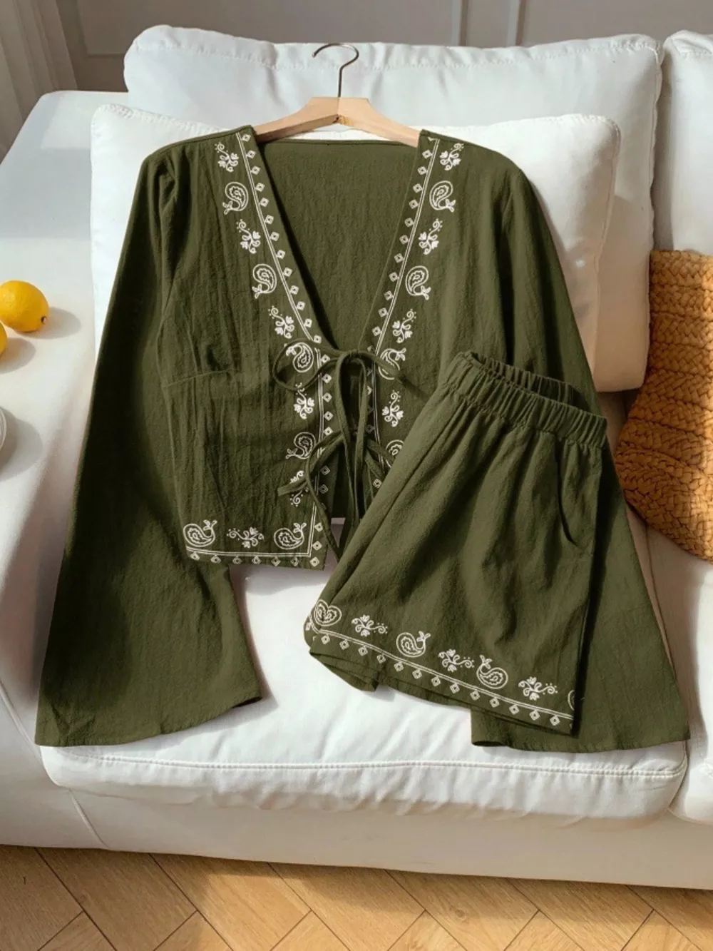 Embroidered Tie-Front Top & Shorts Set, image 4