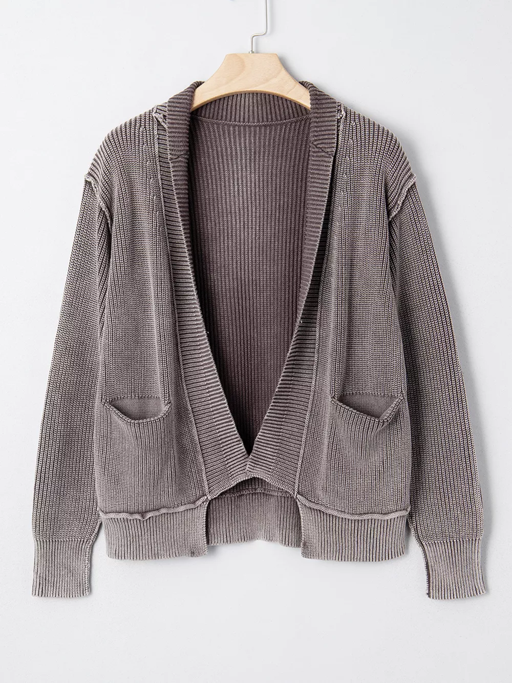 Mineral Wash Exposed Seam Patchwork Knit Open Sweater Cardigan, image 12