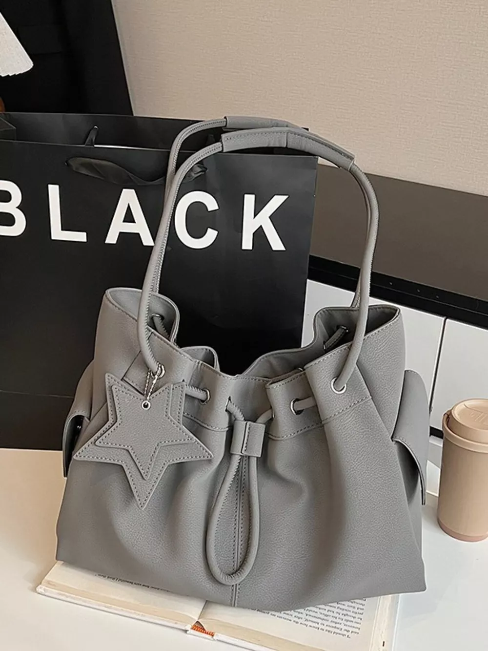 Drawstring Shoulder Bag with Star Charm