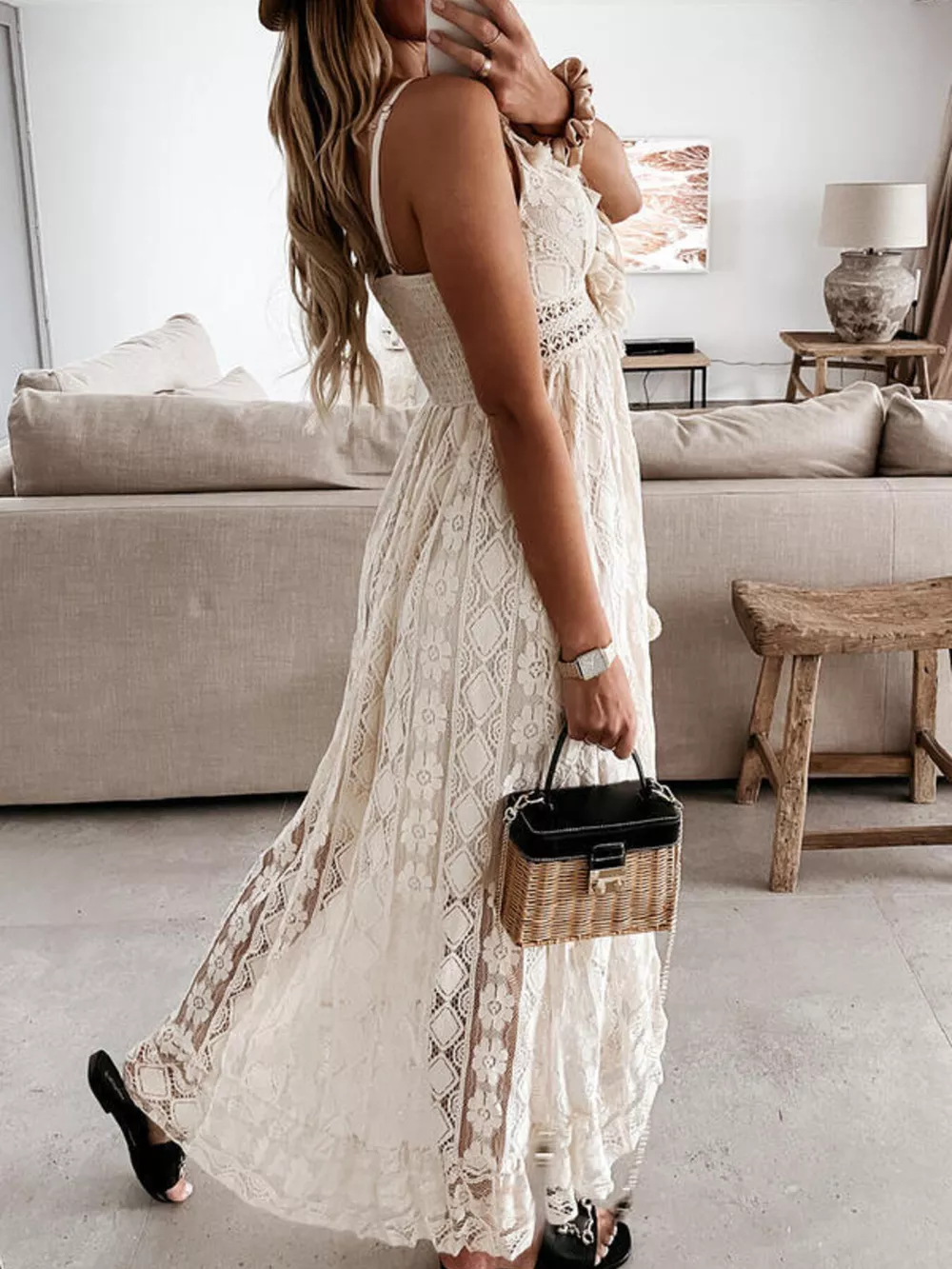Full Size Ruffled Lace V-Neck Maxi Dress Plus Size, image 6