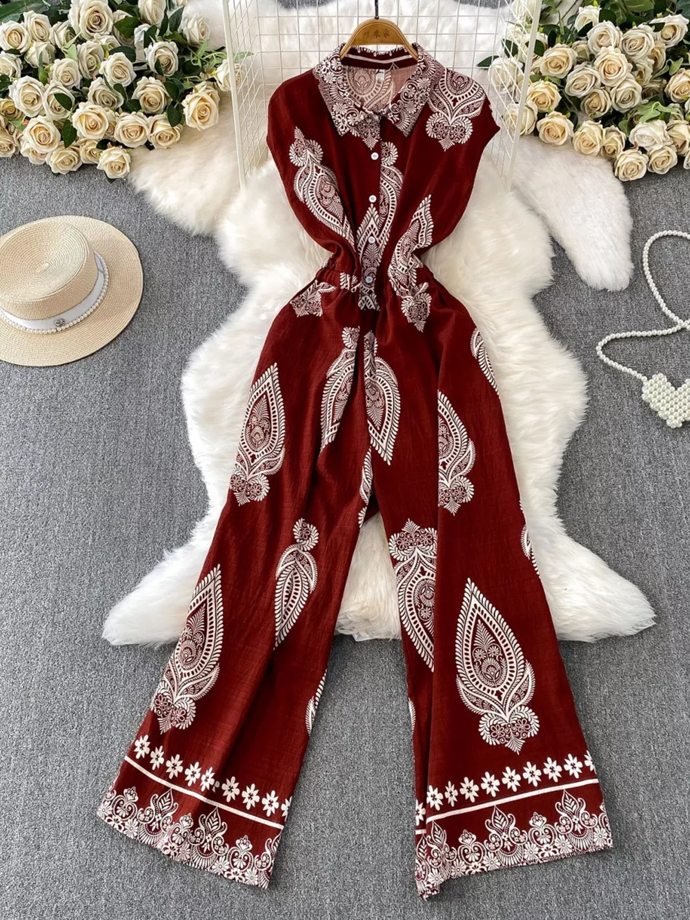 Button Front Wide Leg Jumpsuit, image 22