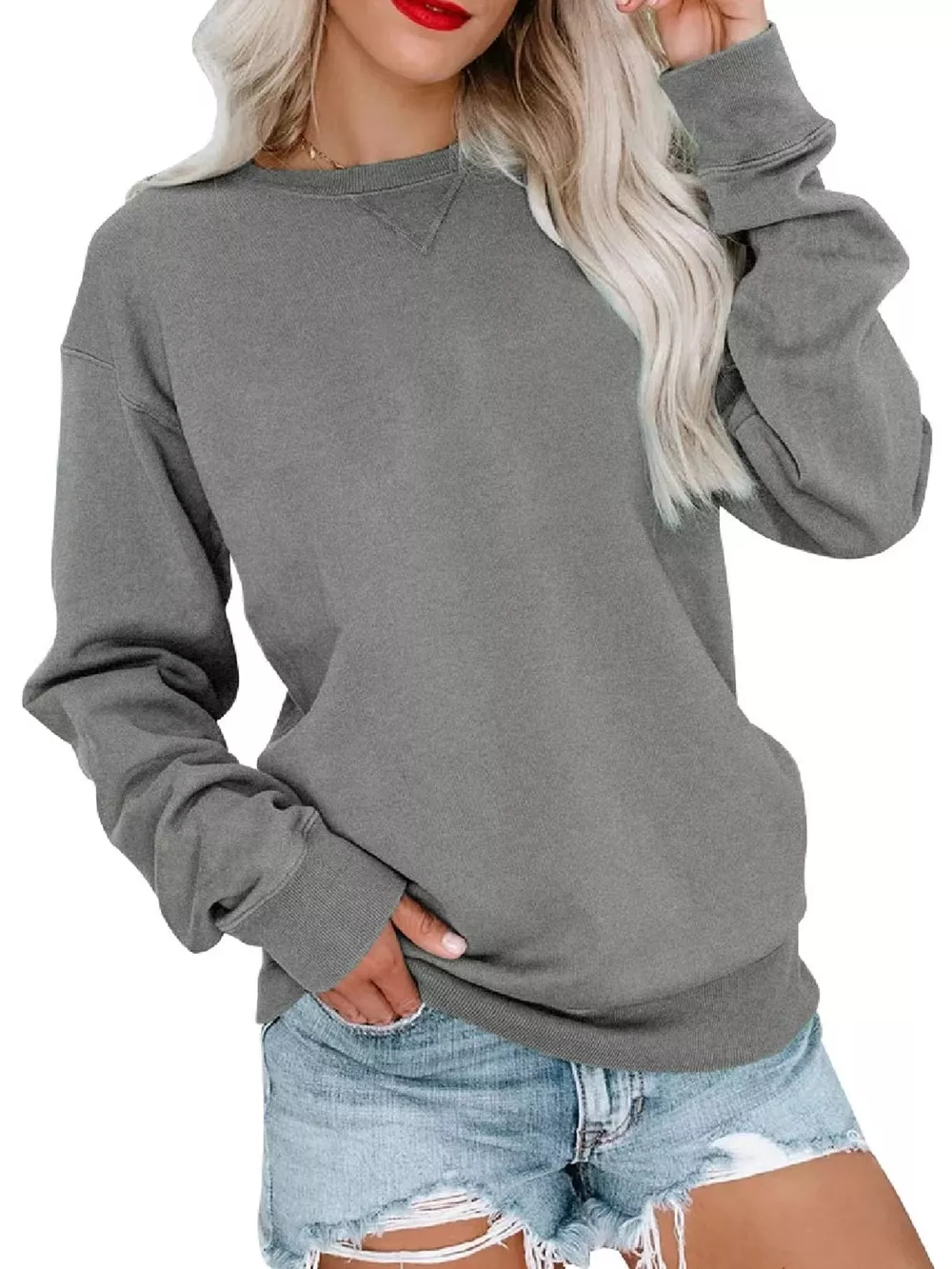 Casual Solid Color Crew Neck Sweatshirt, image 6