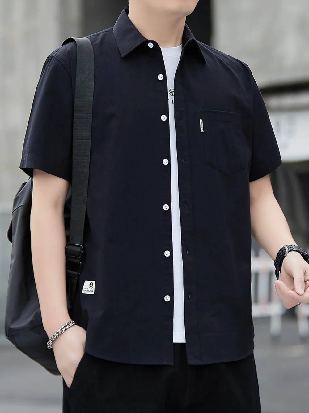 Men's Plus Size Short Sleeve Button-Up Casual Shirt, image 2