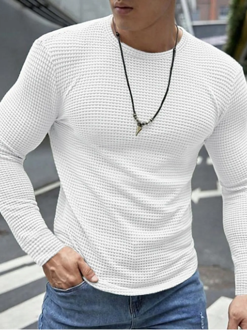 Men's Plus Size Waffle Knit Long Sleeve T-Shirt, image 2