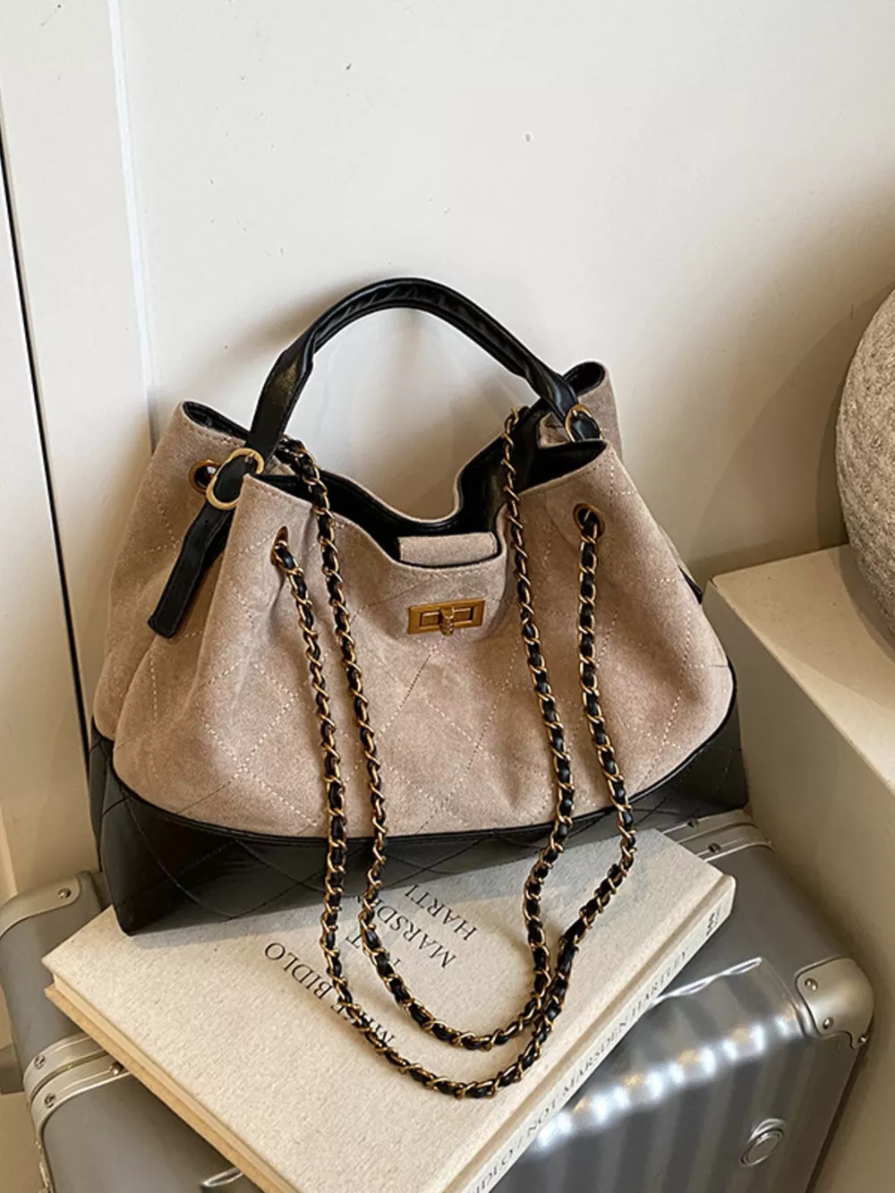 Quilted Leather Chain Strap Crossbody Bag, image 5