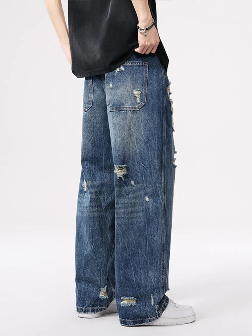 Men's Distressed Wide Leg Jeans, image 3