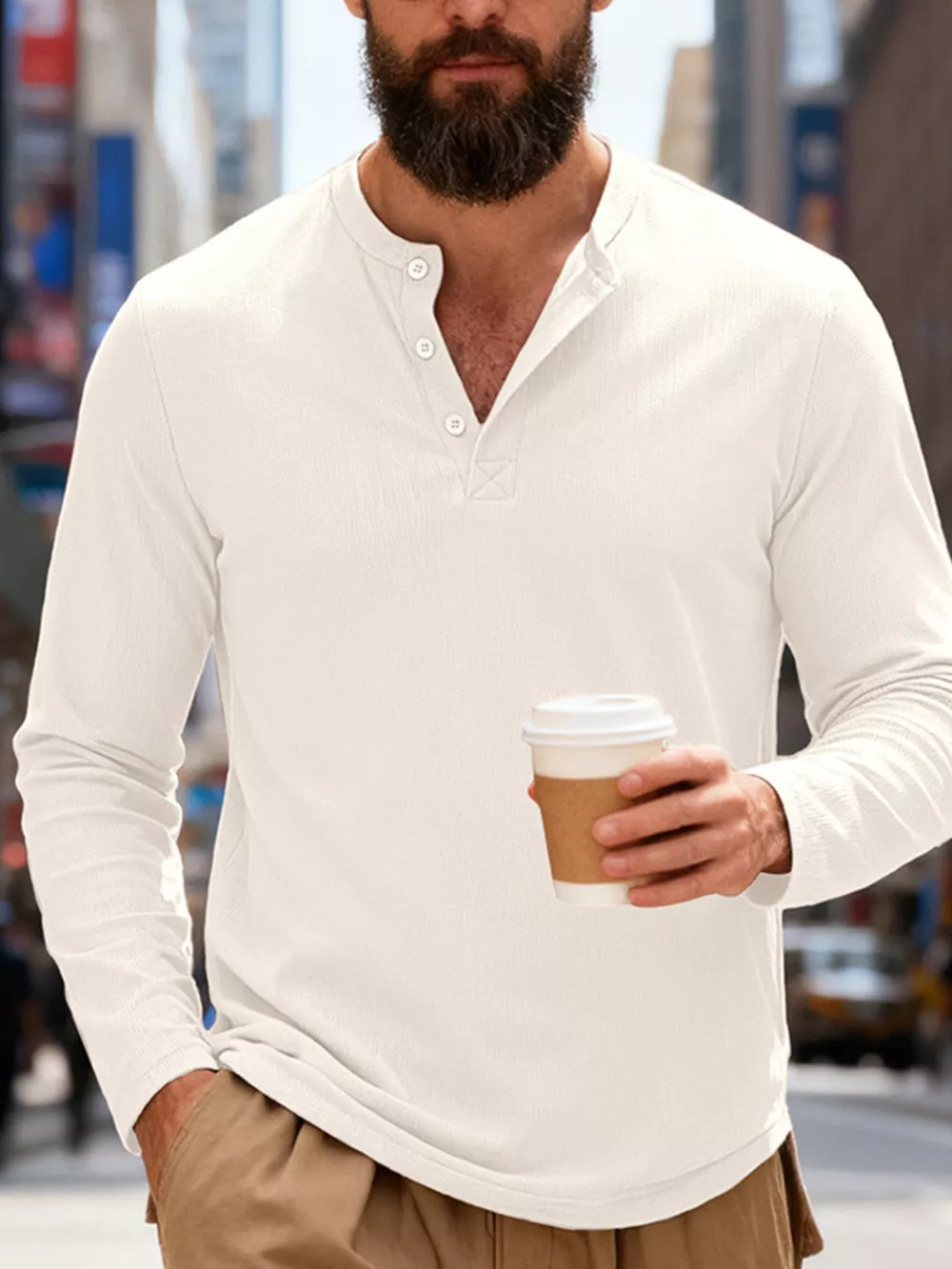Men's Full Size Casual Long Sleeve Henley T-Shirt Plus Size, image 10