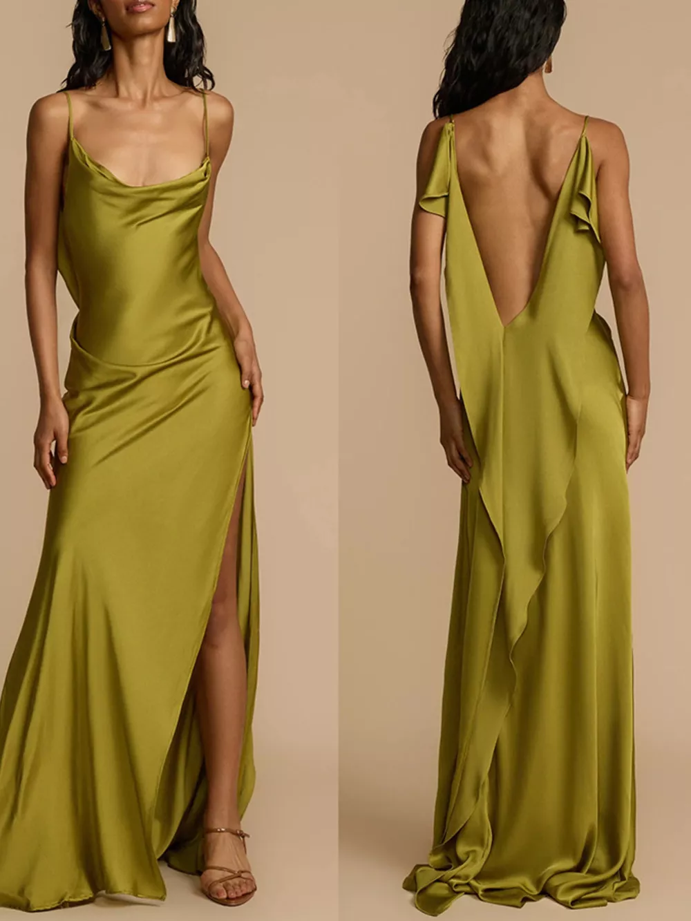 Satin Cowl Neck Slit Maxi Dress, image 6