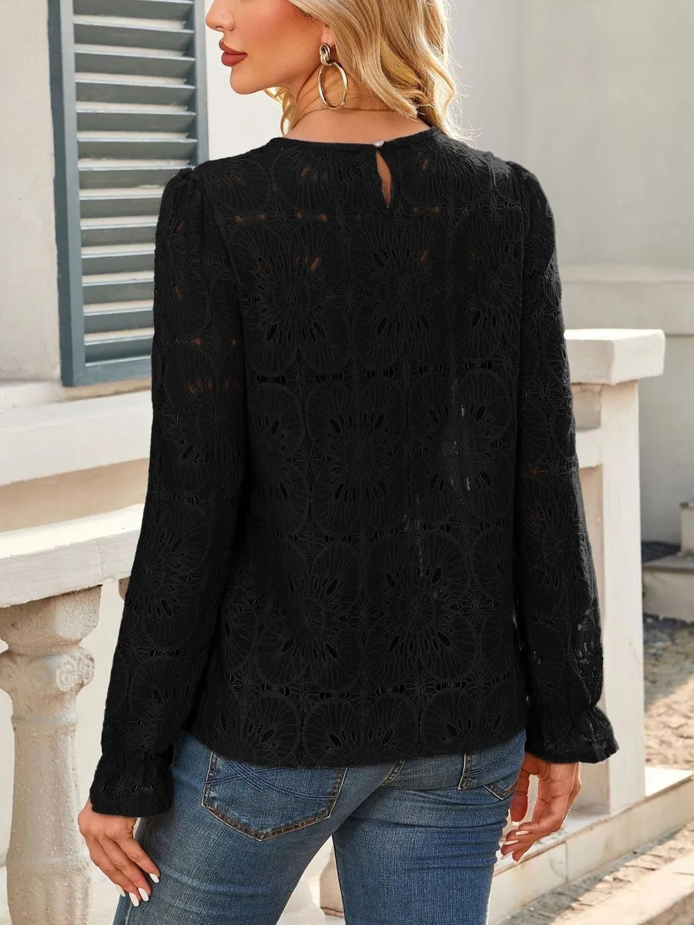 Openwork Flounce Sleeve Top, image 5