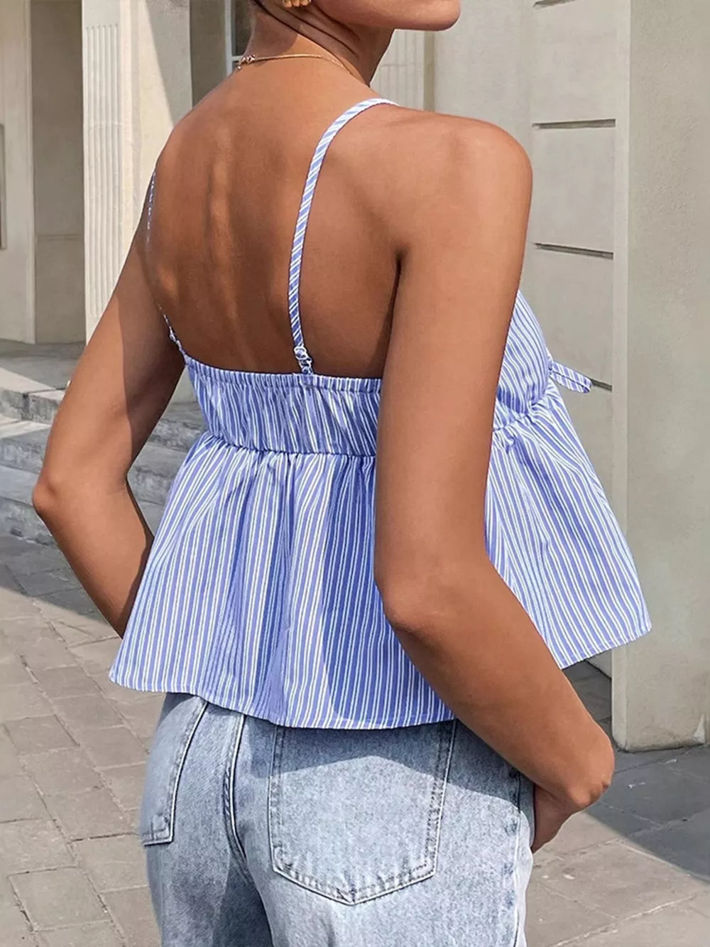 Striped Tie-Front Peplum Cami, image 10