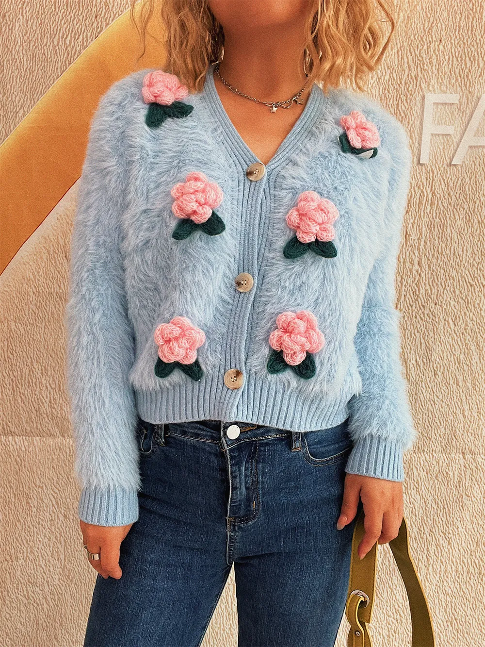 Flower Fuzzy Button-Up Cardigan, image 26