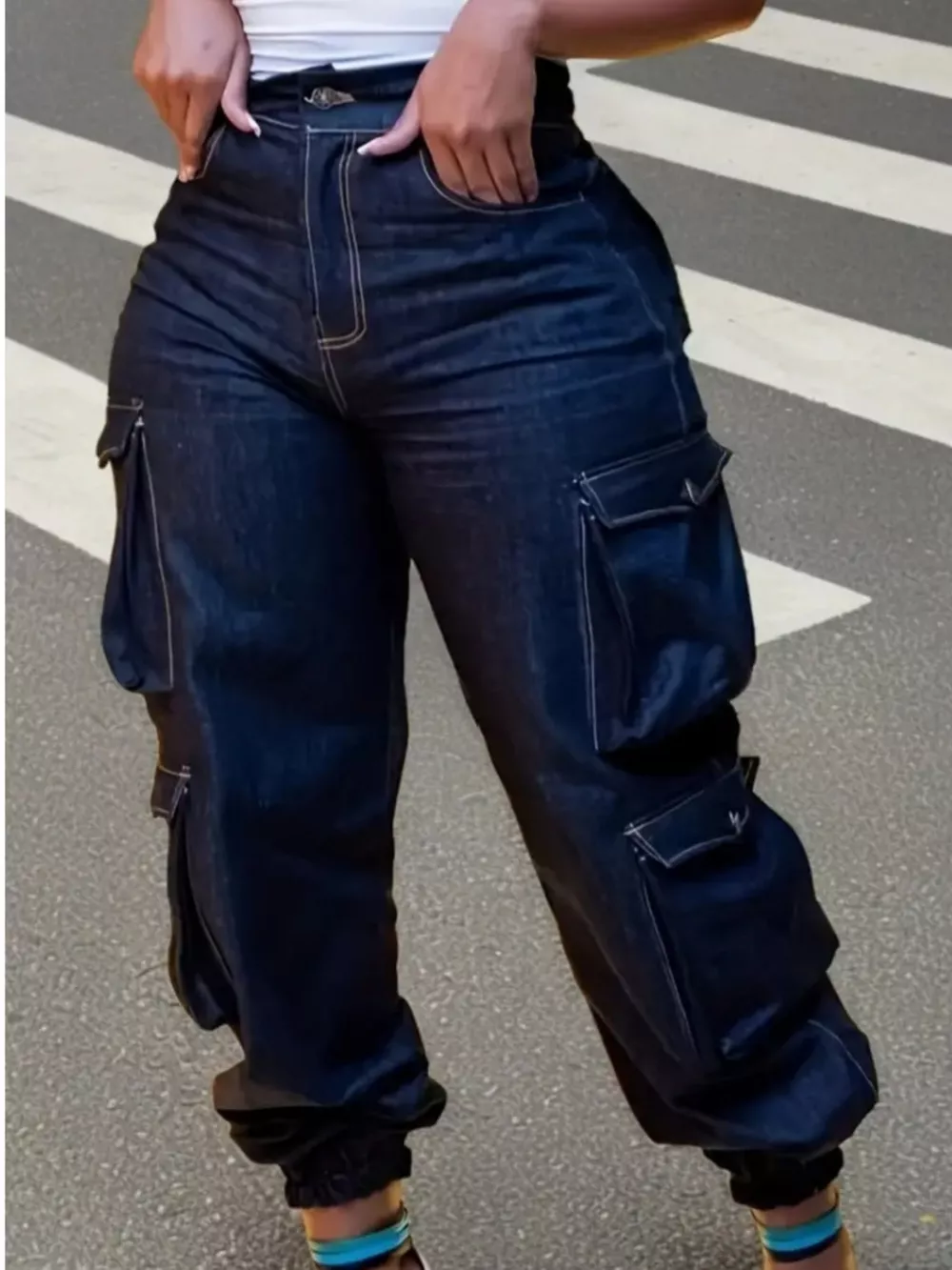 Plus Size High-Waisted Cargo Jeans, image 3