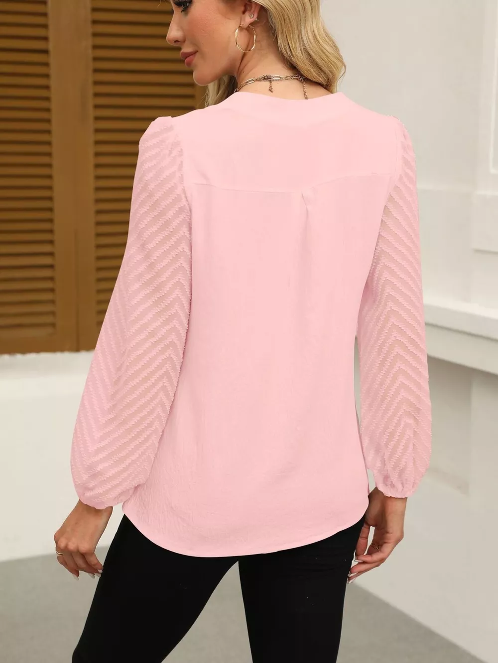 Notched Balloon Sleeve Blouse, image 28