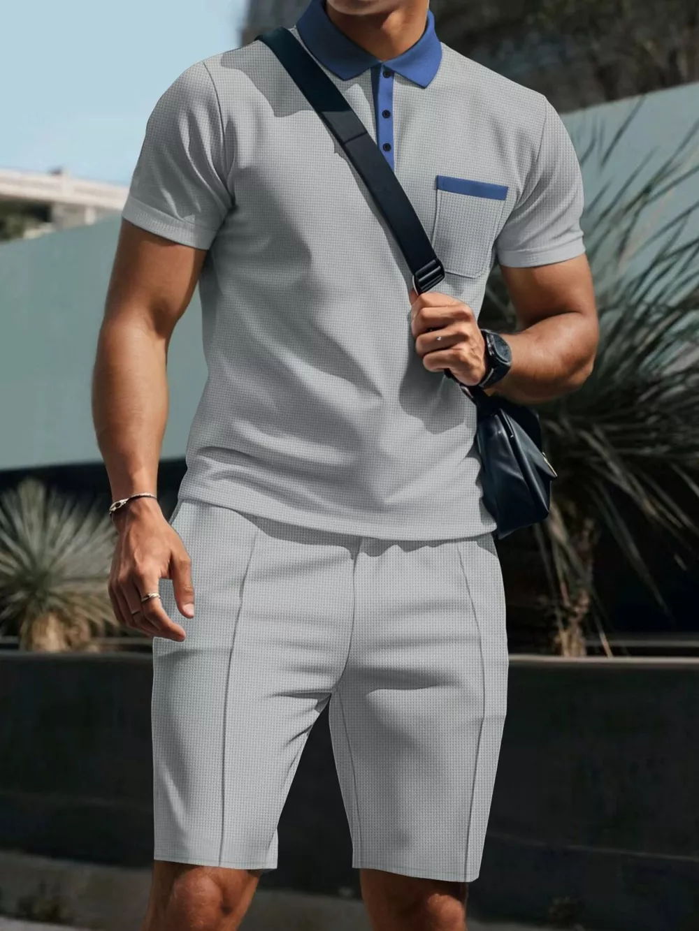 Men's Full Size Casual Short Sleeve Polo & Shorts Set Plus Size, image 5