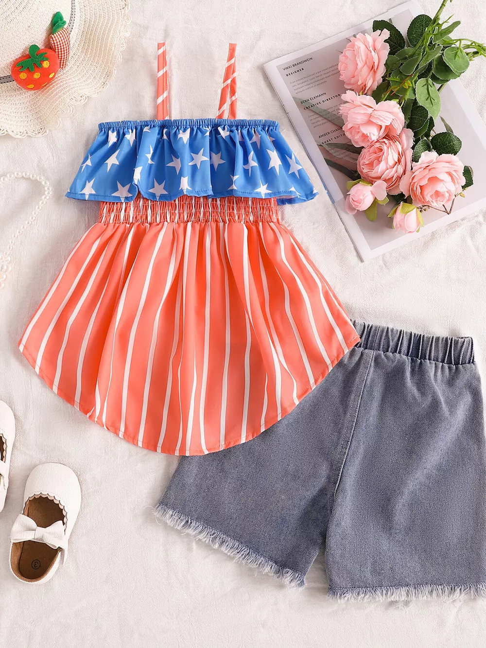 Children's Patriotic Star-Spangled Cami and Denim Shorts Set, image 7